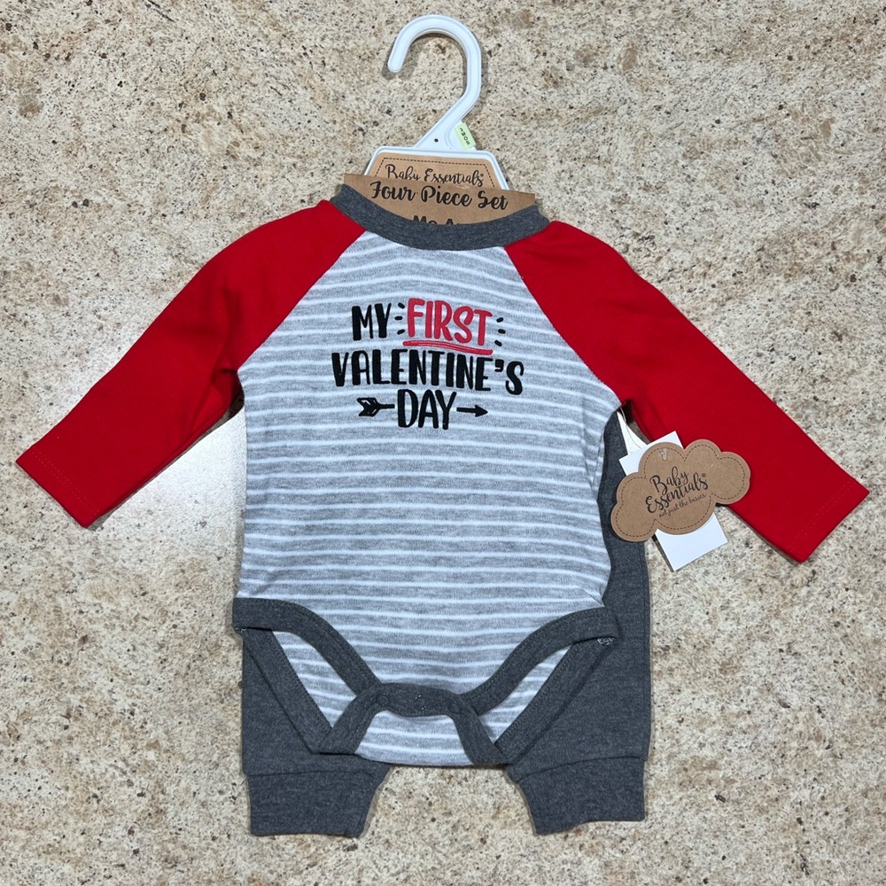 NWT Baby Essentials 4-Piece My First Valentine’s Day Set, 3m